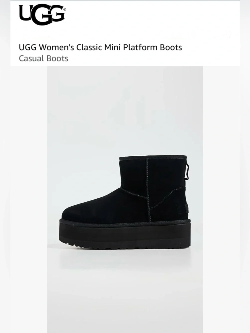 UGG Black Suede Platform Mini Shearling Winter Boots, size 9